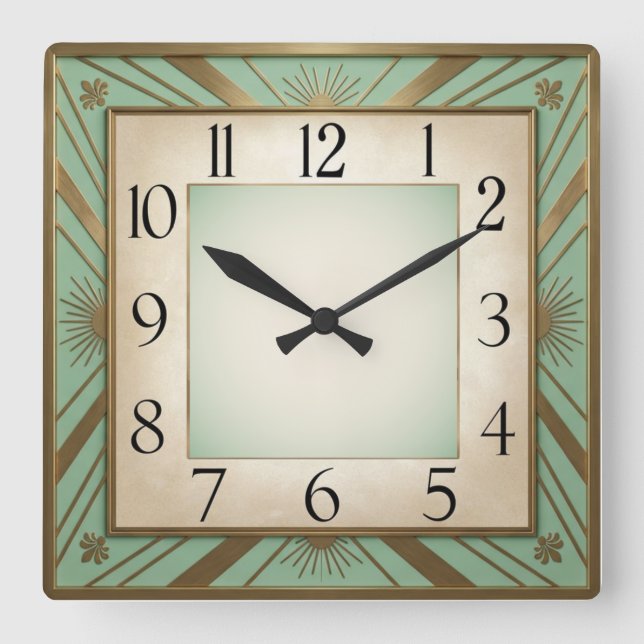 Art Deco Mint Square Wall Clock (Front)