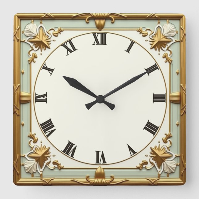 Art Deco Mint Square Wall Clock (Front)