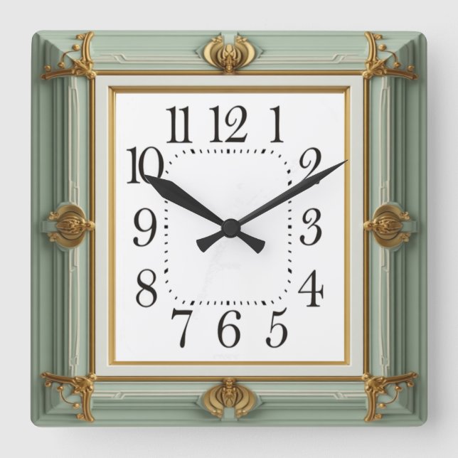 Art Deco Mint Square Wall Clock (Front)
