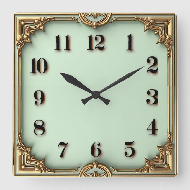 Art Deco Mint Square Wall Clock (Front)
