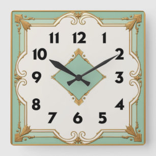 Art Deco Mint Square Wall Clock