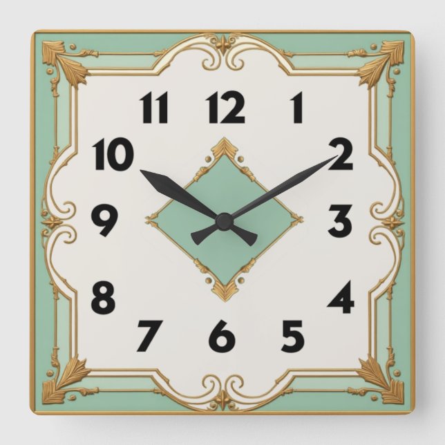 Art Deco Mint Square Wall Clock (Front)
