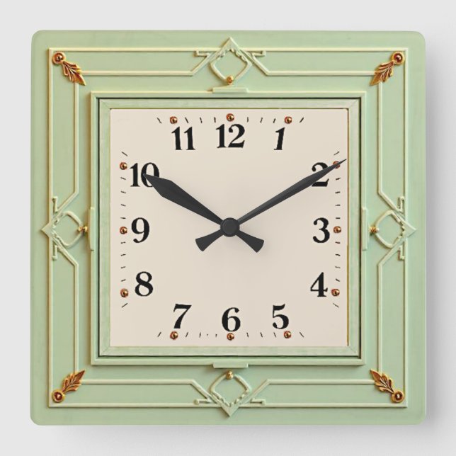 Art Deco Mint Square Wall Clock (Front)