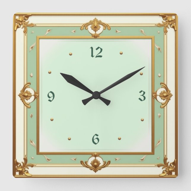Art Deco Mint Square Wall Clock (Front)