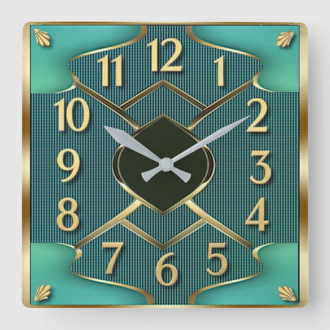Art Deco Mint Square Wall Clock (Front)