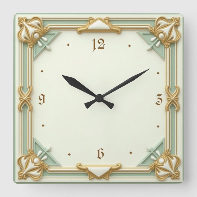 Art Deco Mint Square Wall Clock (Front)