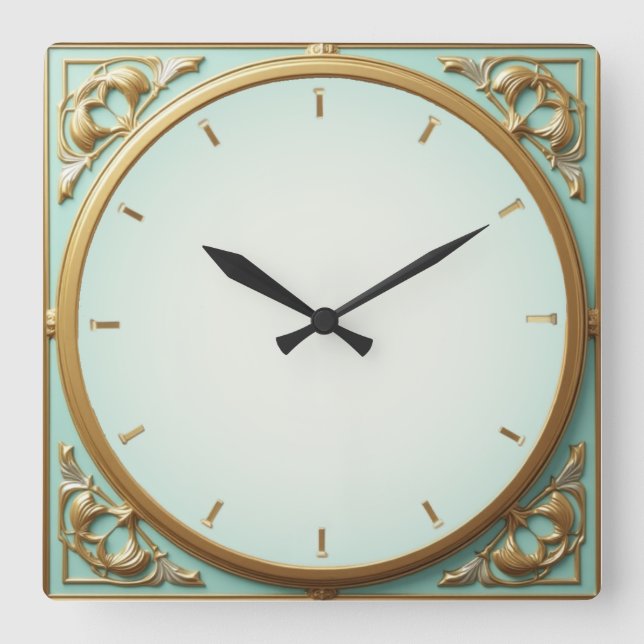 Art Deco Mint Square Wall Clock (Front)