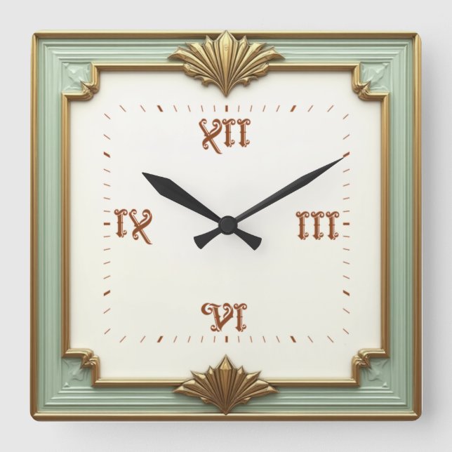Art Deco Mint Square Wall Clock (Front)