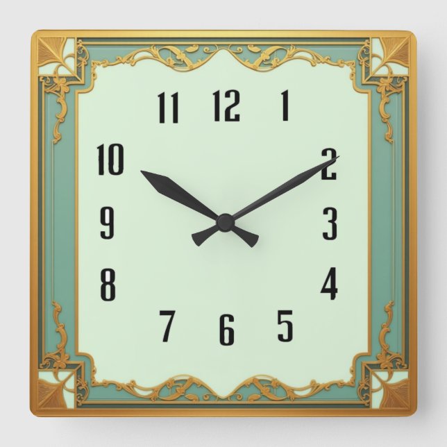Art Deco Mint Square Wall Clock (Front)