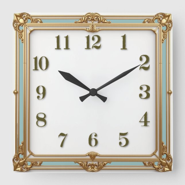 Art Deco Mint Square Wall Clock (Front)