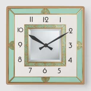Art Deco Mint Square Wall Clock