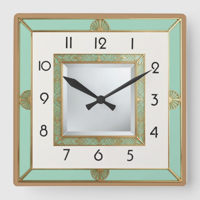 Art Deco Mint Square Wall Clock (Front)