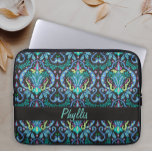 Art Deco Modern Black Turquoise Name Personalised Laptop Sleeve<br><div class="desc">Personalise a fashionable and stylish laptop case with your name for a beautiful fashion statement or change to a monogram. You can delete the personalisation if you don't want it. The design is created with the bold colours of black and turquoise teal blue with touches of magenta and chartreuse lime...</div>