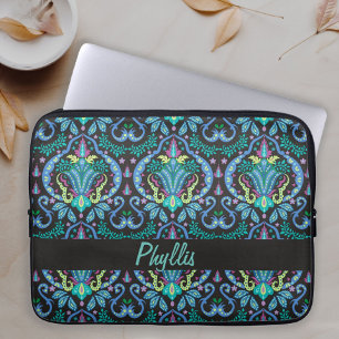Art Deco Modern Black Turquoise Name Personalized Laptop Sleeve