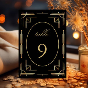 Art deco modern elegant golden black table number