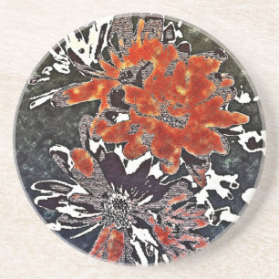 Art Deco Modern Flowers Floral Red Coaster