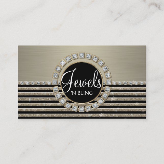 Art Deco Modern Horizontal Stripe Glitter Business Card (Front)