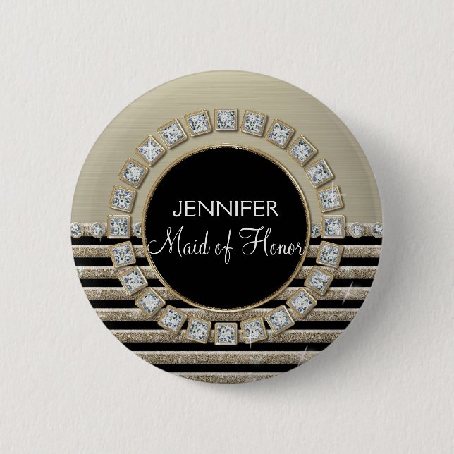 Art Deco Modern Horizontal Stripe Glitter Look 6 Cm Round Badge (Front)