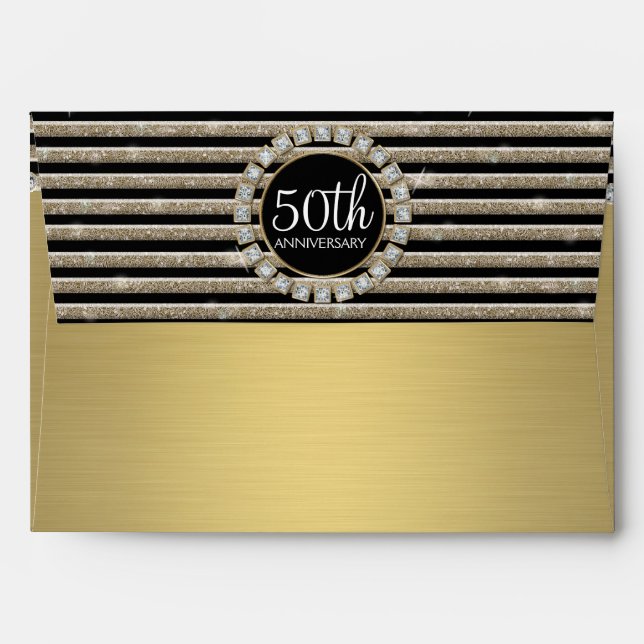 Art Deco Modern Horizontal Stripe Glitter Look Envelope (Back (Top Flap))