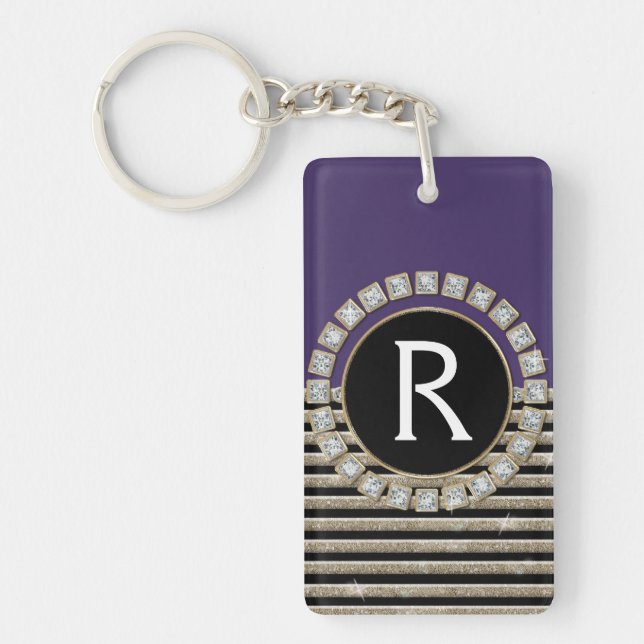 Art Deco Modern Horizontal Stripe Glitter Look Key Ring (Front)