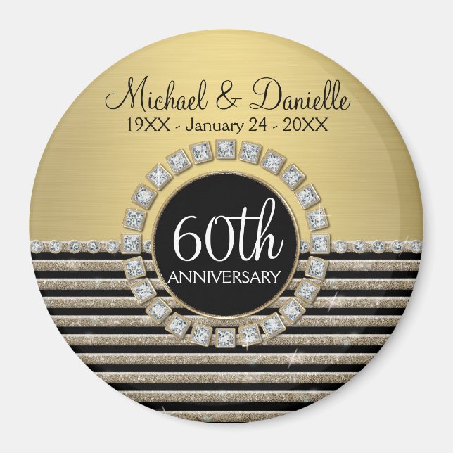 Art Deco Modern Horizontal Stripe Glitter Look Magnet (Front)