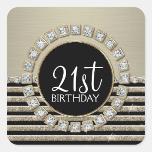 Art Deco Modern Horizontal Stripe Glitter Look Square Sticker