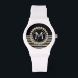 Art Deco Modern Horizontal Stripe Glitter Look Watch<br><div class="desc">NOTE: This design is a flat printed image, there are no jewels, layers, glitter or metallic inks used. Matching stationery items for save the date announcements, wedding receptions, bridal showers, couple's showers and anniversary parties. COLOR PALETTE: bright pink, black, champagne silver look DESIGN COLLECTION: Complete wedding invitation set in a...</div>