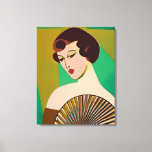 Art Deco Modern Lady with a Fan Canvas Print<br><div class="desc">Canvas in a modern,  semi-abstract,  Art Deco inspired portrait of a demure  lady,  holding a fan,  against a jade green and gold coloured background</div>