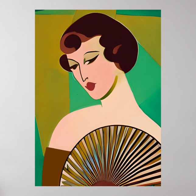Art Deco Modern Lady with a Fan Poster (Front)