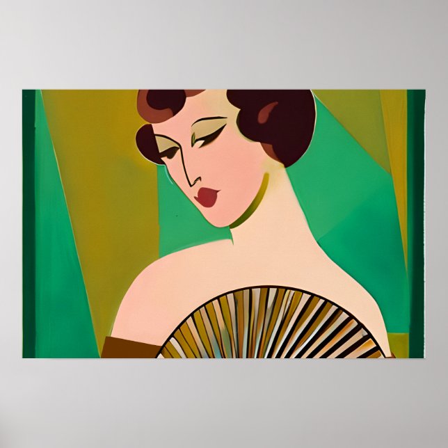 Art Deco Modern Lady with a Fan Poster (Front)