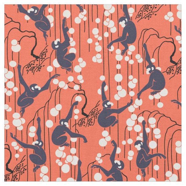 Art Deco Monkeys (original colors) Fabric (Close Up)