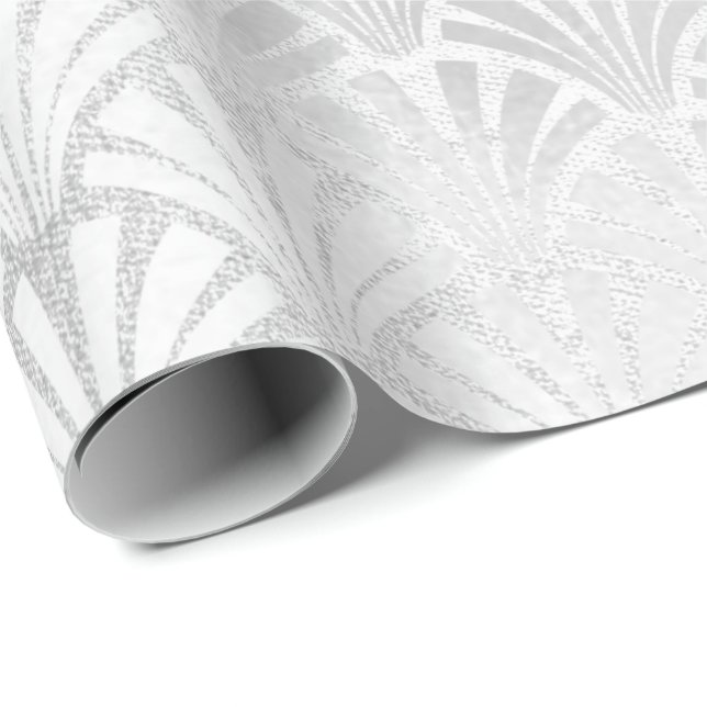 Art Deco Monochrom  Silver Grey Scales Seashells Wrapping Paper (Roll Corner)