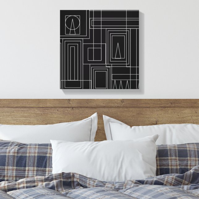 Art Deco Monochrome Print Wrapped Canvas (Insitu(Bedroom))