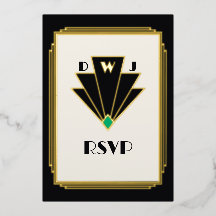 Art Deco Monogram Black Off-White Wedding Gold