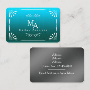 Art Deco Monogram Blue Personal Business Card