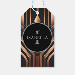 Art Deco Monogram Circle Name Design Gift Tags