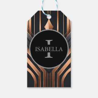 Art Deco Monogram Circle Name Design Gift Tags