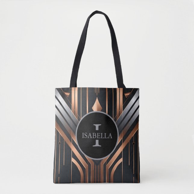 Art Deco Monogram Circle Name Design Tote Bag (Front)