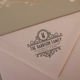 Art Deco Monogram Custom Name & Return Address Rubber Stamp