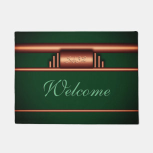 Art deco monogram, deluxe brass, Killarney green Doormat