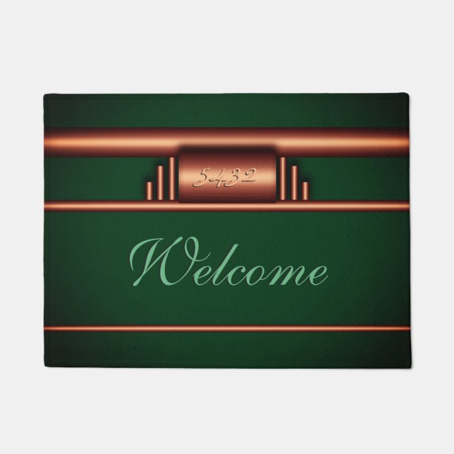 Art deco monogram, deluxe brass, Killarney green Doormat (Front)