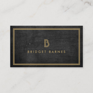 ART DECO MONOGRAM INITIAL LOGO in GOLD on DK WOOD Business Card