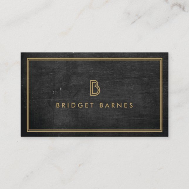 ART DECO MONOGRAM INITIAL LOGO in GOLD on DK WOOD Business Card (Front)
