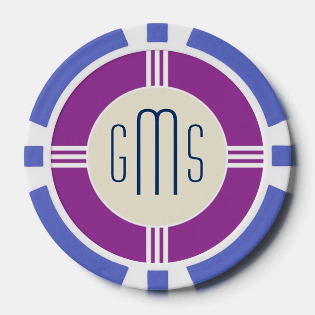 Art Deco Monogram Initials Personalised Poker Chip (Front)