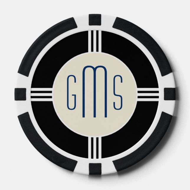 Art Deco Monogram Initials Personalised Poker Chip (Front)