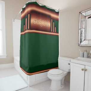 Art deco monogram on brass and Killarney green Shower Curtain