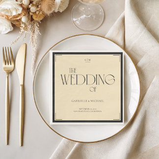 Art Deco Monogram Wedding Napkin Black Cream