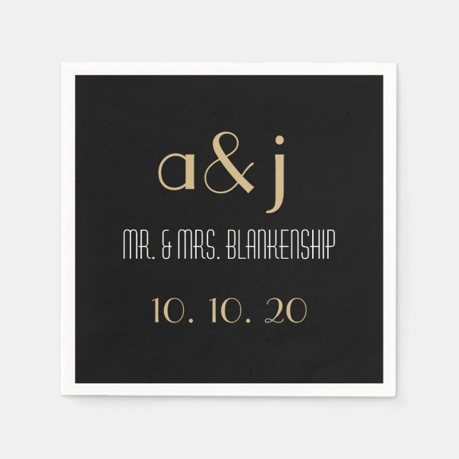 Art Deco Monogram Wedding Paper Napkins (Front)