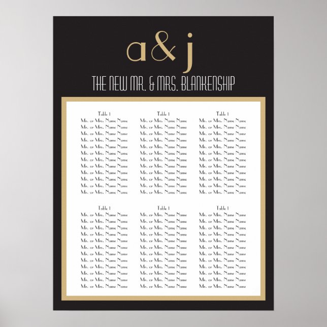 Art Deco Monogram Wedding Seating Chart 2 (Front)