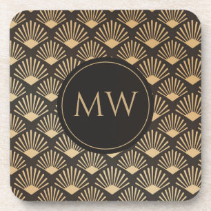 Art Deco Monogrammed Gatsby Vintage Fan Pattern Coaster